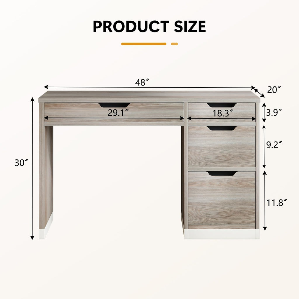 48 Inch Computer Desk with 4 Drawers, Natural Oak