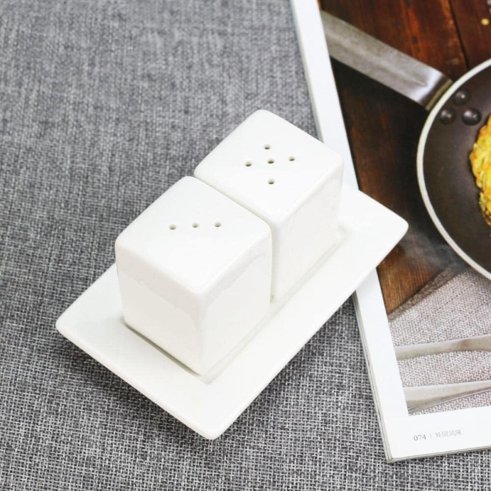 White Porcelain Salt & Pepper Shakers, Salt Shaker Set with Tray - Set of 3