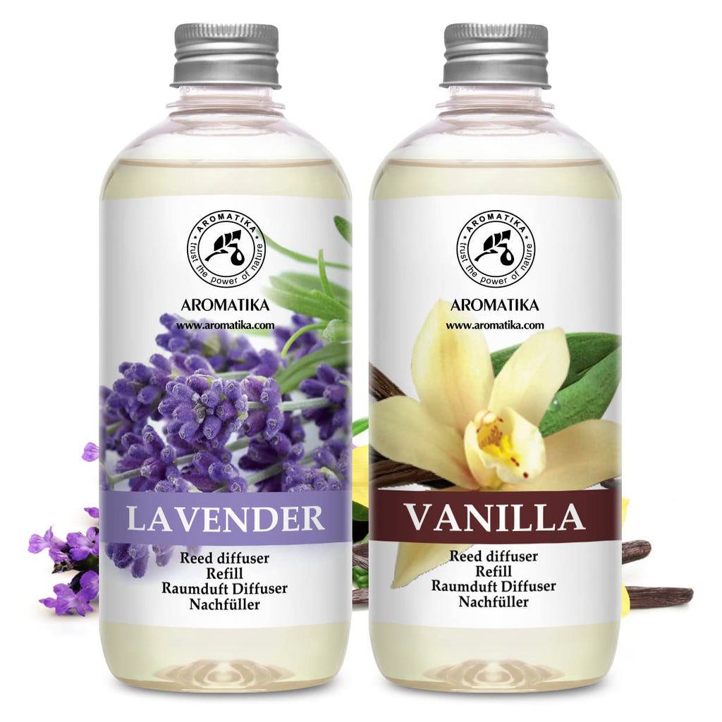 Reed Diffuser Refill Set Vanilla & Lavender with Lavender Essential Oil 34 Fl Oz - 2x500ml - Fragrance Oil Reed