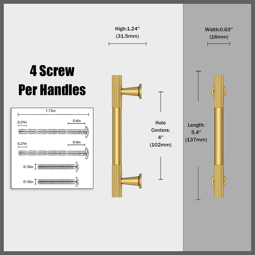 10 Pack Vibrant Brushed Moderne Brass Cabinet Pulls 4 Inch(102mm) Kitchen Cabinet Handles Cabinet Hardware for Drawer