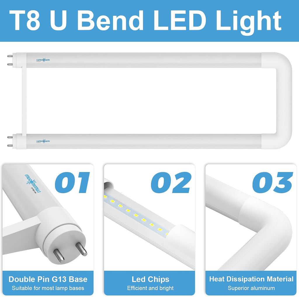 T8 U Bend Shape LED Tube Light 20W ETL Listed 2x2FT 5000k 10 Pack
