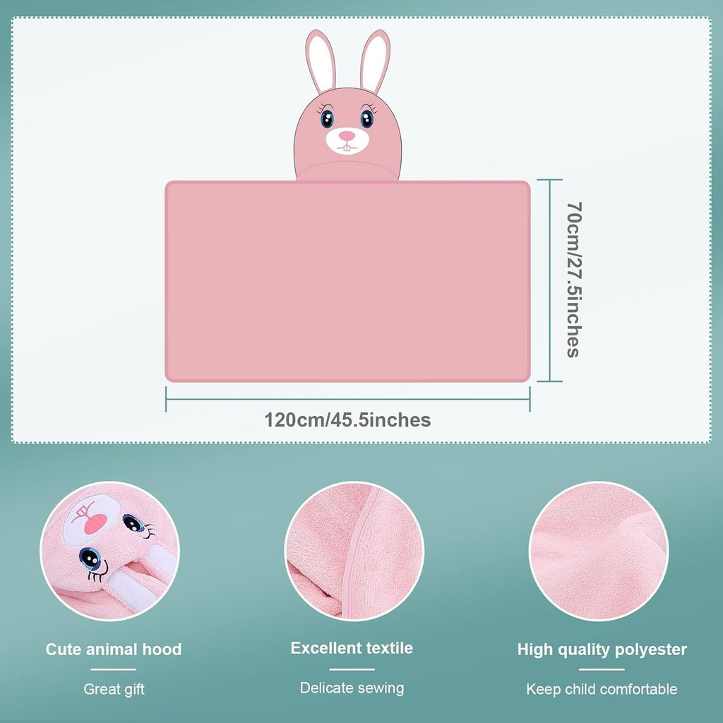 Cartoon Hooded Baby Towel Unisex, Premium Soft Swimming Bathrobe Large Washcloths 27.5" x 47" for 0 (Rabbit)