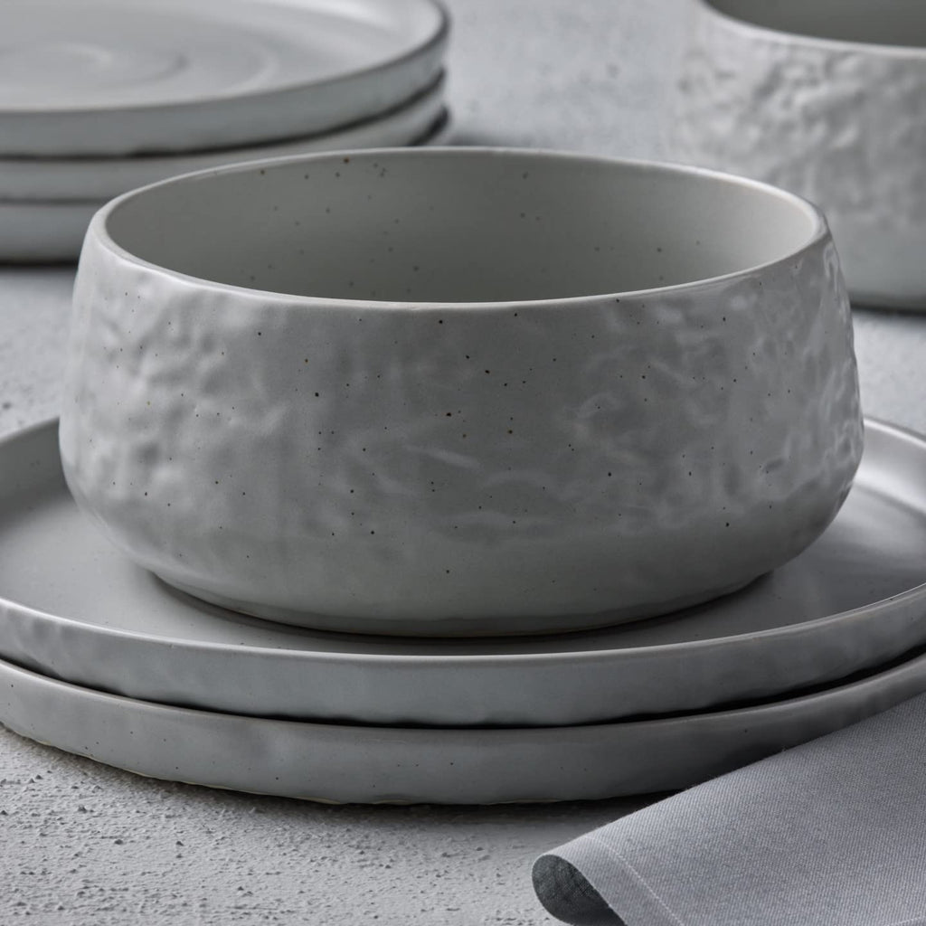 32-Piece Stoneware Dinnerware Set, Plates and Bowls Set, Modern Dishware set fo 8, Grey Speckled