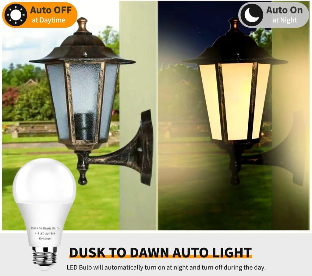 4 -Pack Dusk to Dawn Light Bulbs Outdoor,10W 2700K Warm White