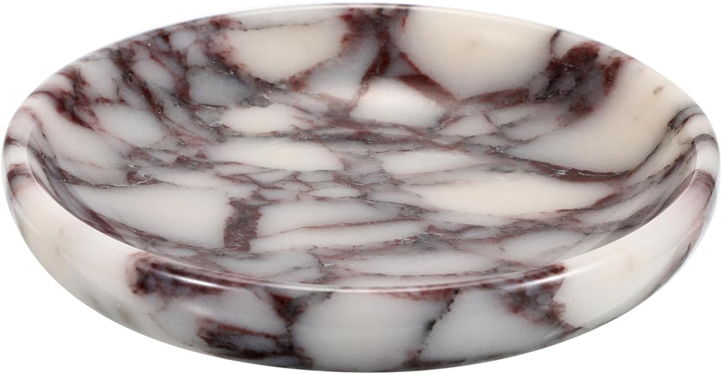 Small Round Key Bowl for Entryway Table - 5.5" Natural Marble Jewelry Dish Tray Decorative Key Plate Holder Catch All