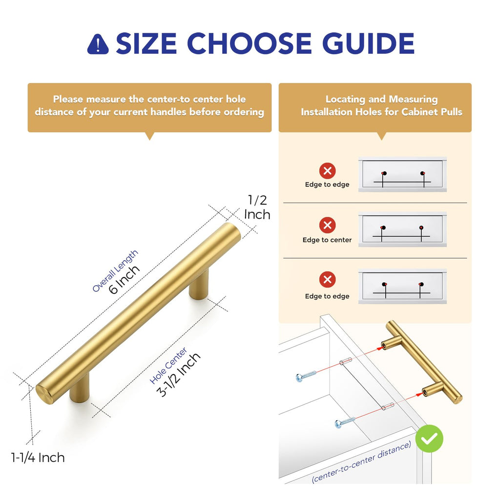 Brushed Gold Cabinet Handles,Round T Pulls,3-1/2 Inch,30 Pack