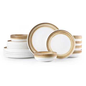Stoneware Dinnerware Set for 6, 18-Piece Ceramic Plates & Bowls