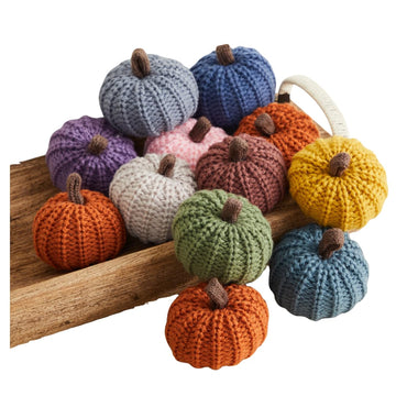 Mini Knit Pumpkins Set of 12, Warm Pumpkin Colors (Mini Assorted Set 12)