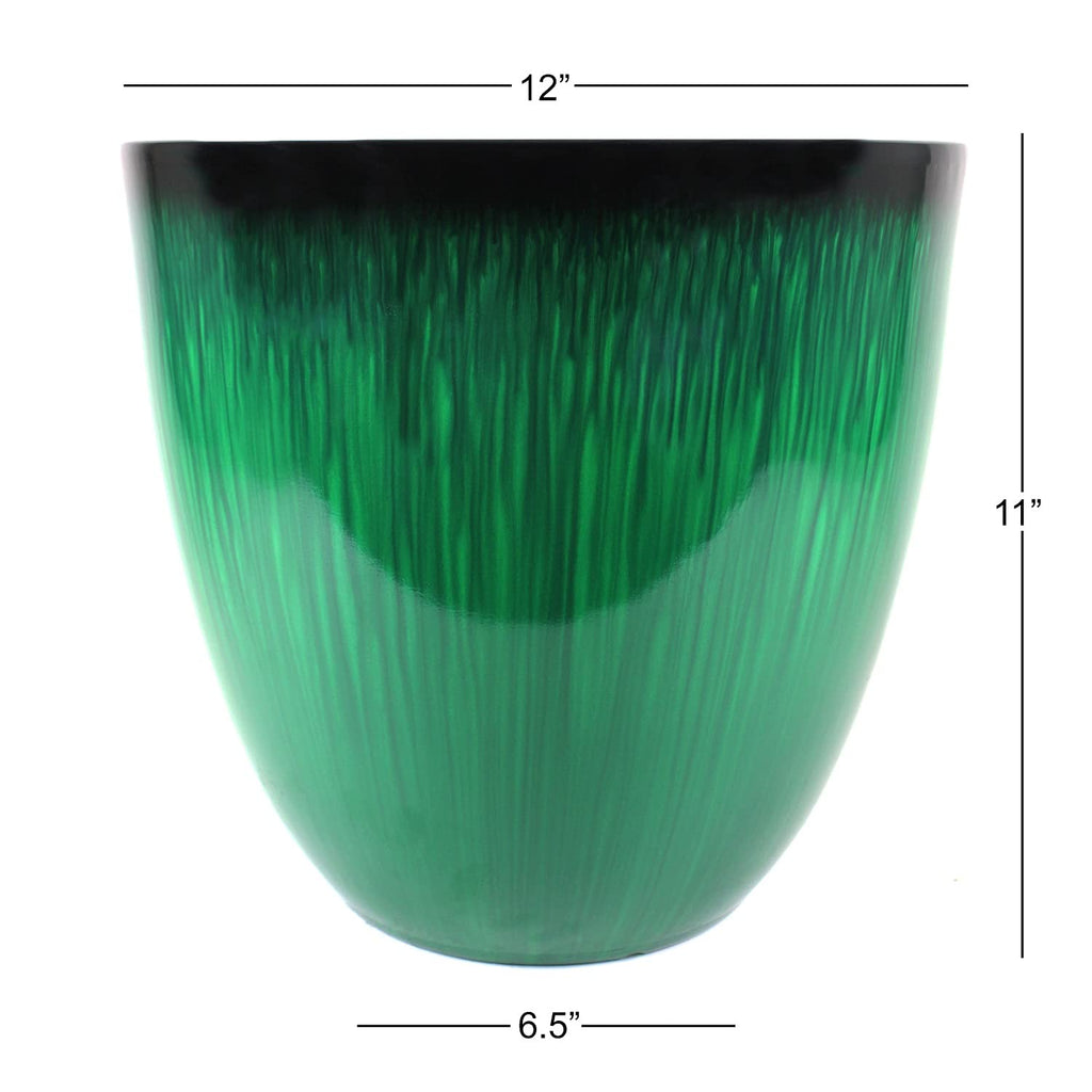 ) Large Egg Shaped Planter - Modern Indoor & Outdoor Decorative Flower Pot/Box (12 Inch, Green Flower)