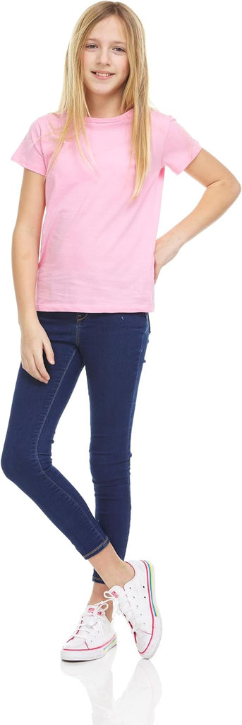 Girls' Pack Cotton T-Shirts, Crew Neck Short Sleeve Tees