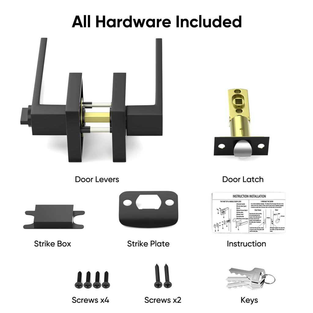 Exterior Door Handle, Heavy Duty Door Lock, 6 Pack Black Door Handle Sets