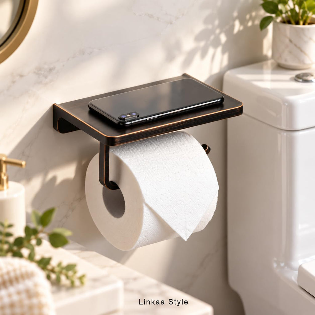 Bronze Toilet Paper Holder with Shelf Oil Rubbed Bronze, Zinc Alloy
