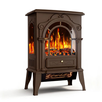 Freestanding Electric Fireplace Stove with 3D Flame Effect, Walnut
