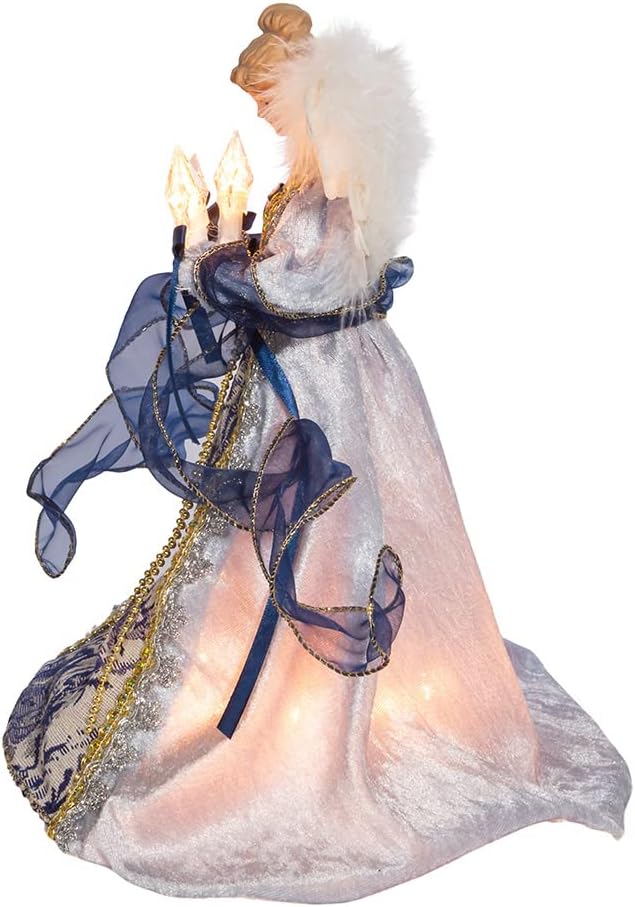 12-Inch UL 10-Light Delft Blue with Gold Angel Tree Topper