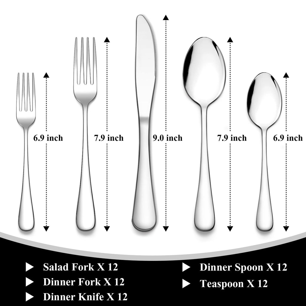 60-Piece Silverware Flatware Cutlery Set, Stainless Steel Tableware Utensils Service for 12, Include Dinner