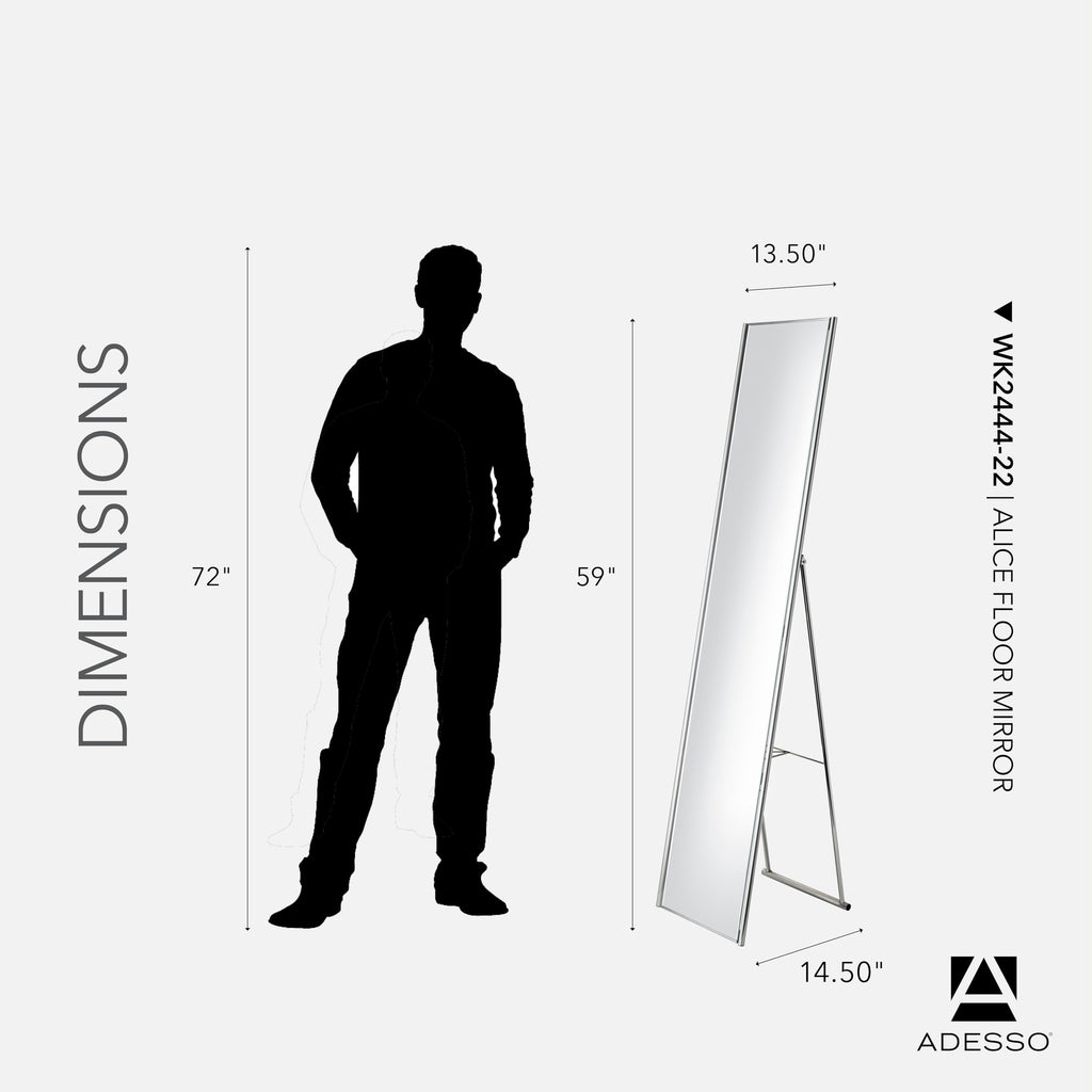 Floor Mirror, Brushed Steel, Freestanding, Foldable Kickstand, 59"
