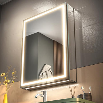 20 * 28 Left Hinge LED Bathroom Mirror Cabinet, Aluminum Medicine Cabinet | Light Adjustable, Sockets & USBs inside