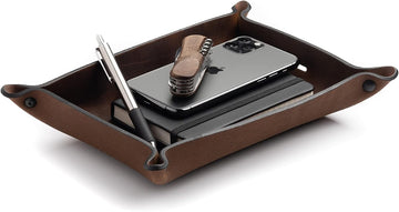 Leather Valet Tray for Men - Rustic EDC Organizer for Keys, Phone & Wallet - Made in USA - Bootlegger Brown