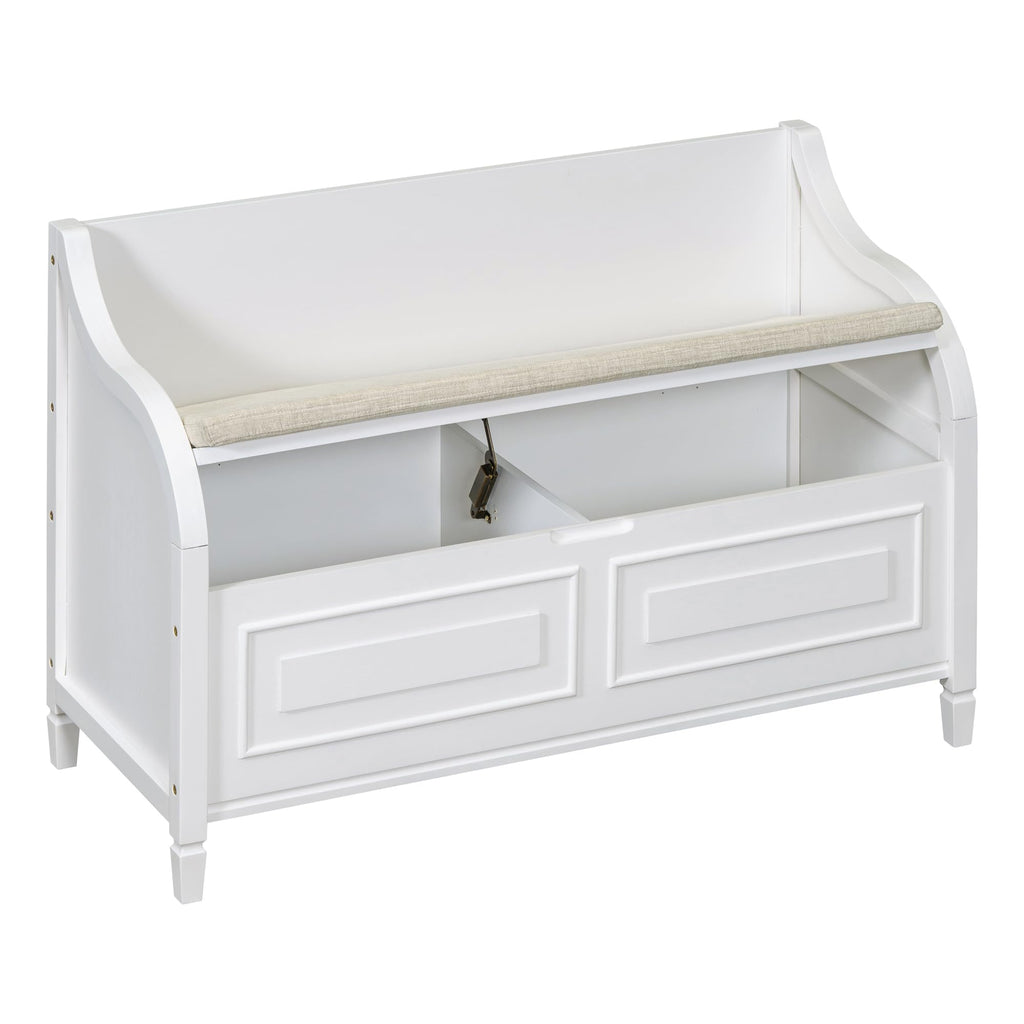 42" Rustic Storage Bench Entryway Bench Shoe Cabinet Ottoman (White)