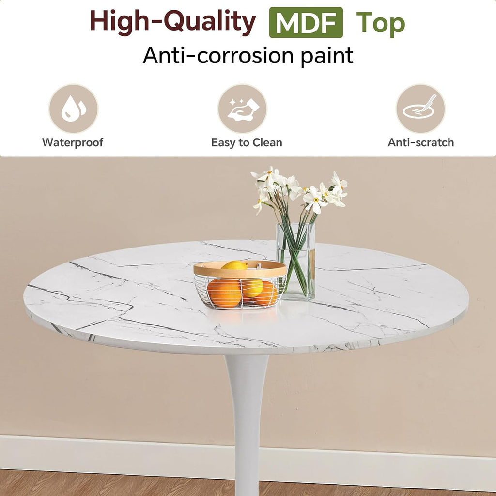 Inspired Saarinen Style Tulip Round Pedestal Dining Table — Marble White, 31.5″ Round