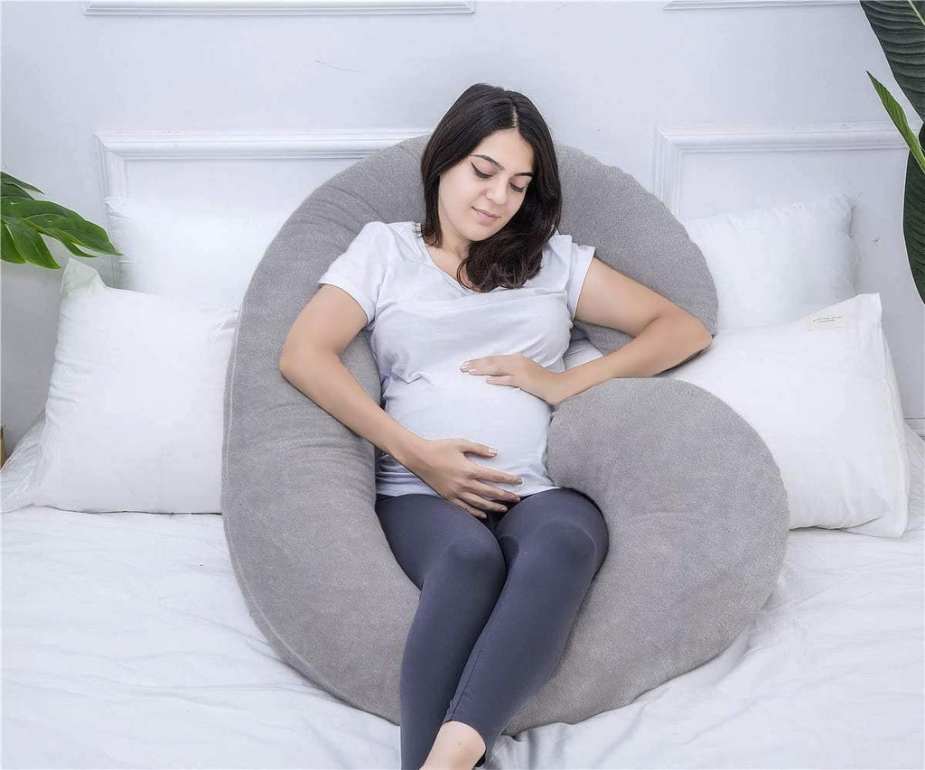 Pregnancy Pillow, C Shaped Full Body Pillow for Maternity Support and Pregnant Women Sleeping with Velvet Cover (Dark