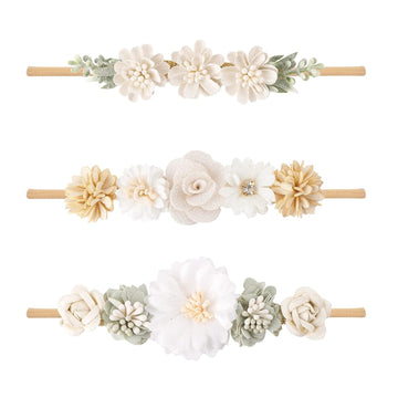 3pcs Baby Girl Headbands Flowers, Super Soft & Stretchy Nylon Floral Hairbands for Toddler