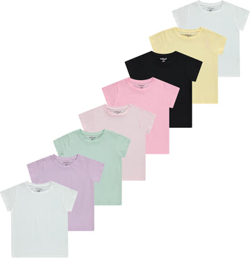 Girls' Pack Cotton T-Shirts, Crew Neck Short Sleeve Tees