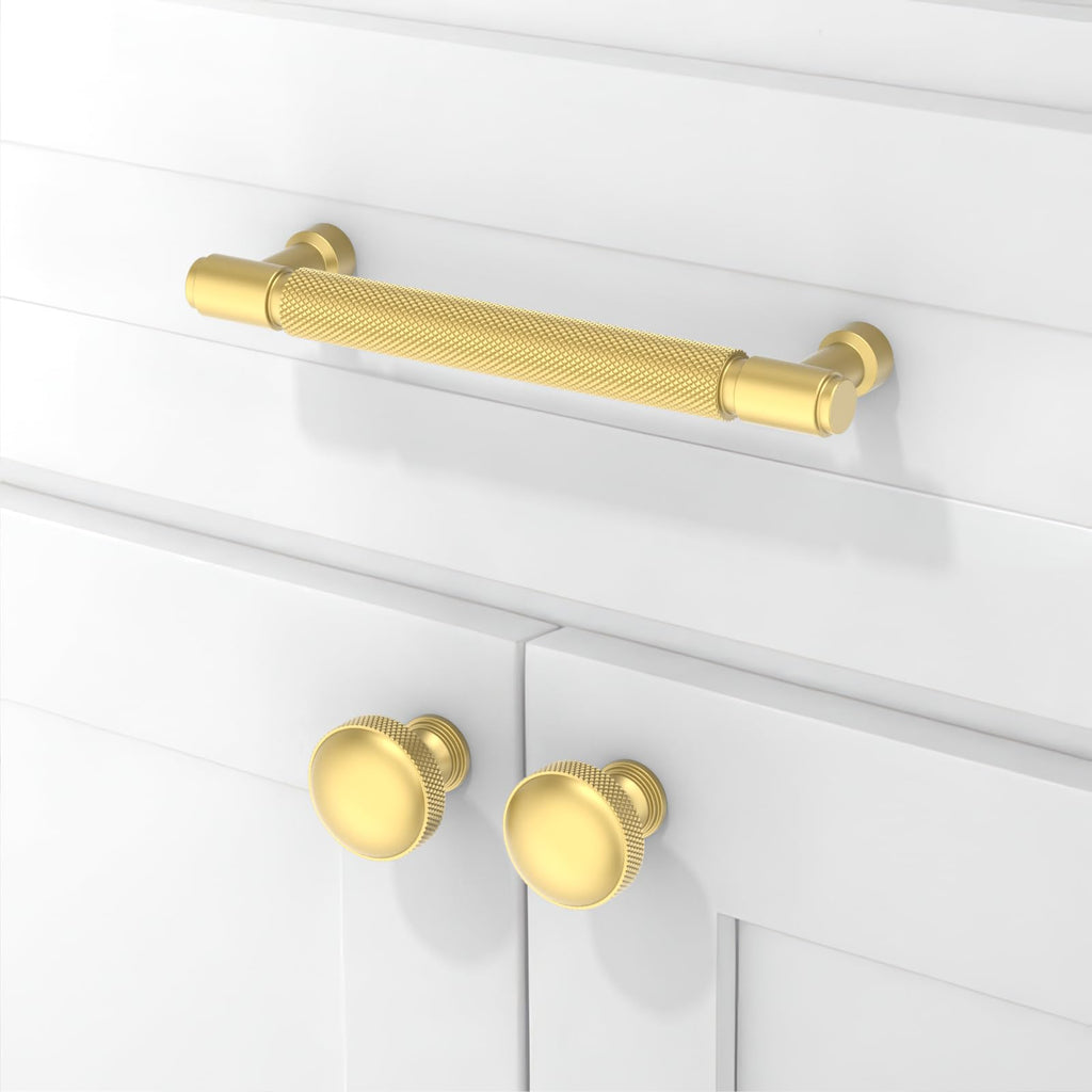 2 Pack Brushed Gold Knurled Cabinet Pulls 2 Inch(128mm) Kitchen Cabinet Handles Cabinet Hardware Drawer Pulls