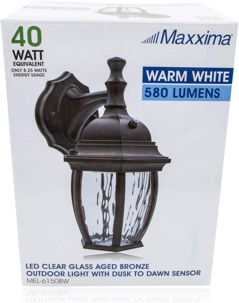 LED Outdoor Wall Light - Features Clear Water Glass, 3000K Warm White, 580 Lumens, Dusk to Dawn Photocell Light Sensor