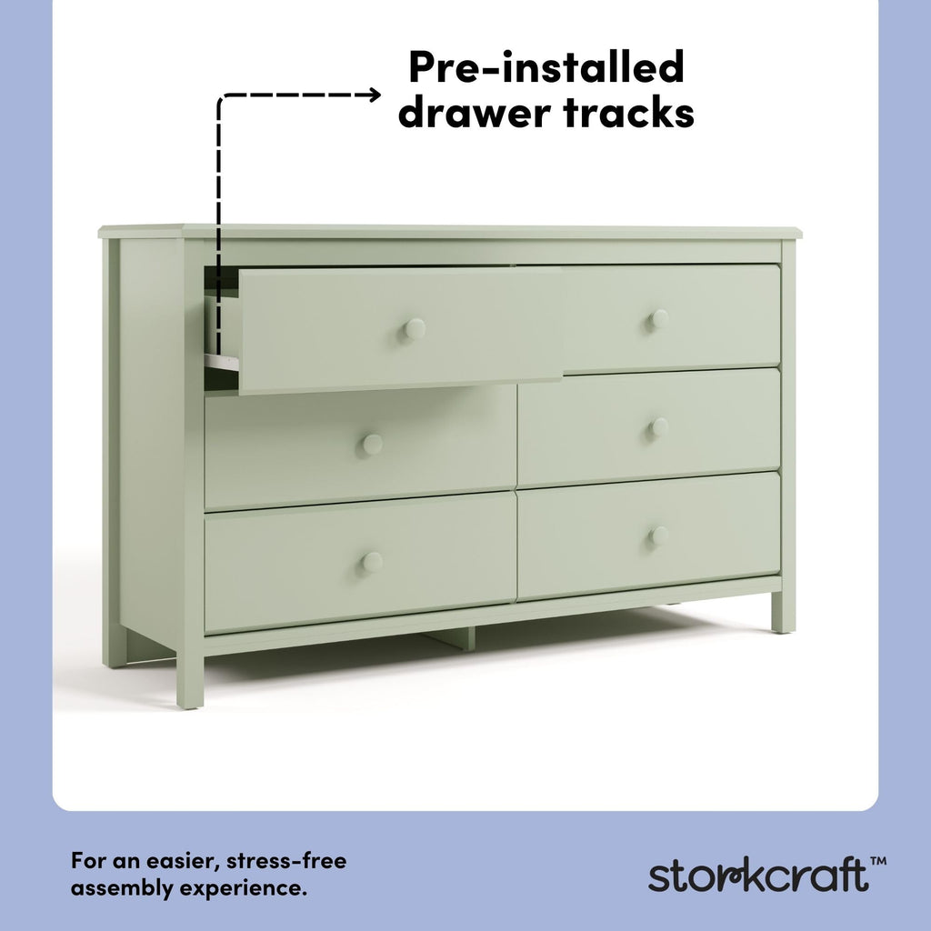 Alpine 6-Drawer Double Dresser, Sage