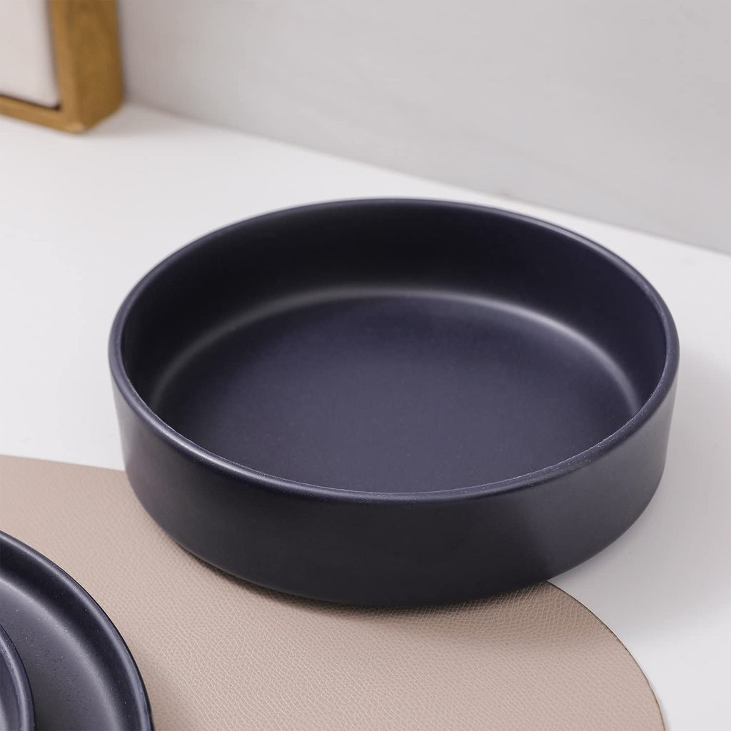 Lain Cleo Modern Stoneware 16-Piece Dinnerware Set, Plates and Bowls Set, Dish Set Service For 4, Dark Blue