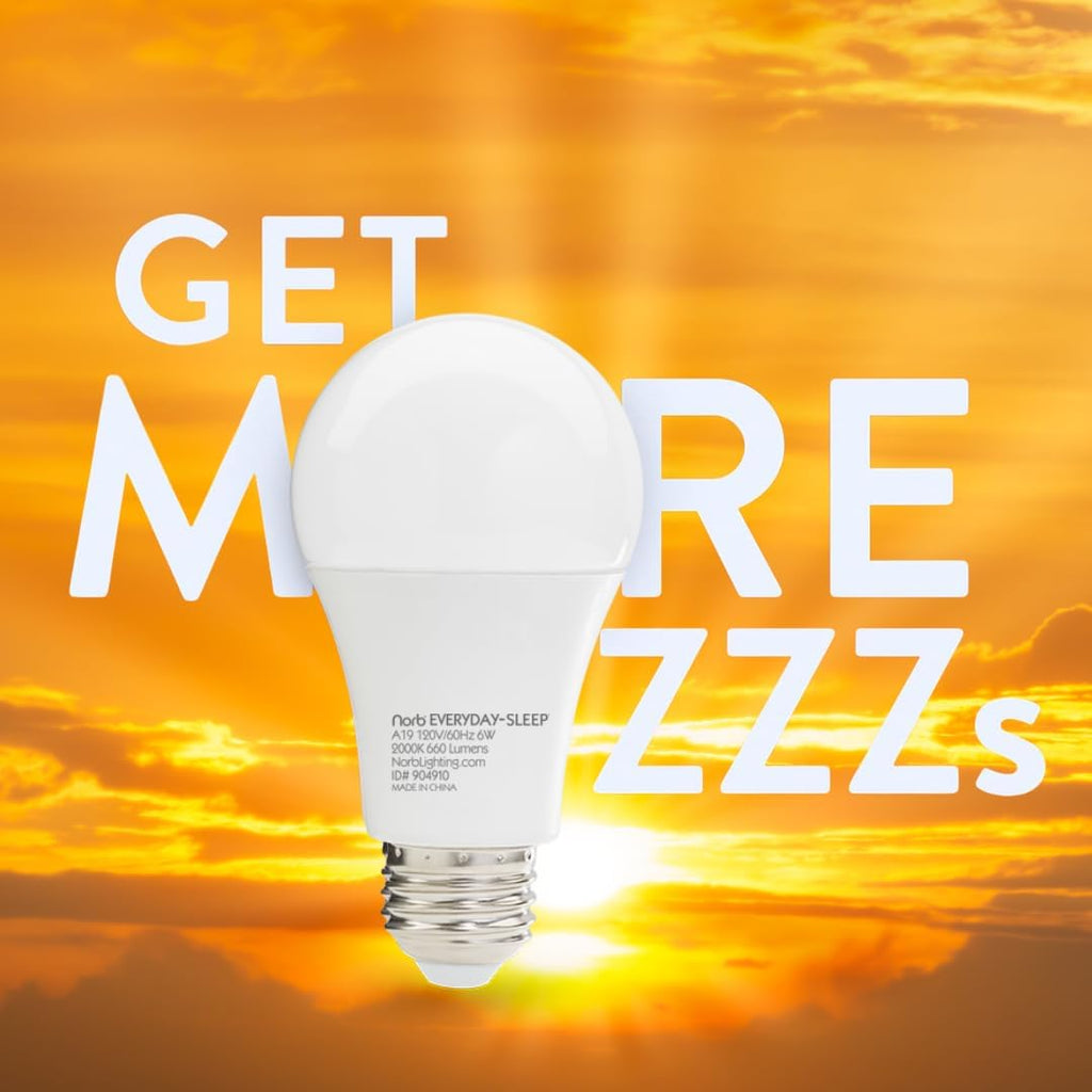Everyday Sleep Light Bulb - No Blue, Amber LED, 2000K Nighttime Lighting, Dimmable A19 Bulb Promotes Natural