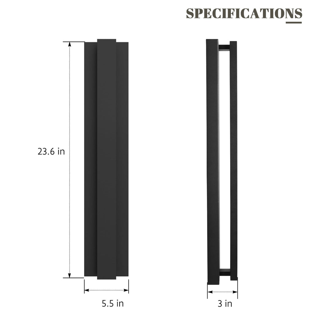 23.6 Inch Modern Outdoor Wall Light Exterior Lighting Fixtures, 3000K 24W LED Contemporary Outdoor Sconces Wall