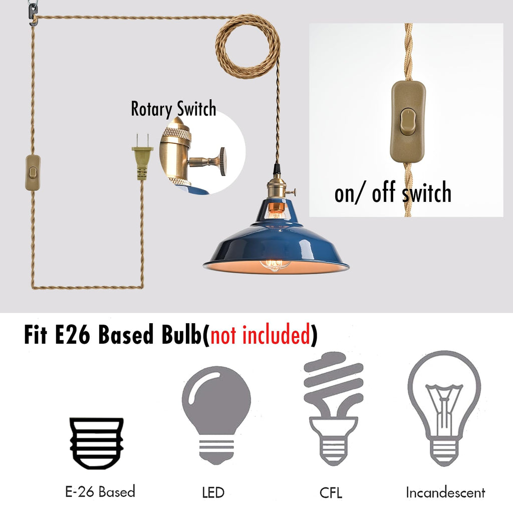 Farmhouse Plug-in Pendant Light-Dark Blue Barn Hanging Light