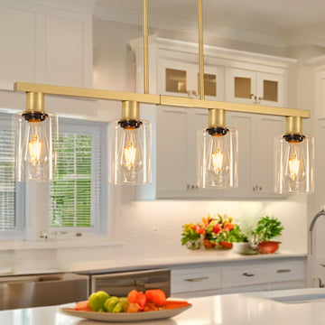 Kitchen Island Lighting, Gold Dining Room Light Fixtures over Table, Island Lights with Glass Shade