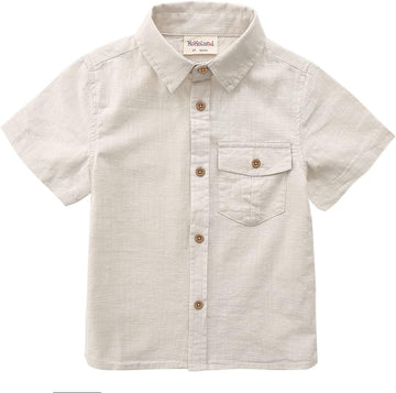 Toddler Little Big Boy Short Sleeve Button Down Shirt Linen Design