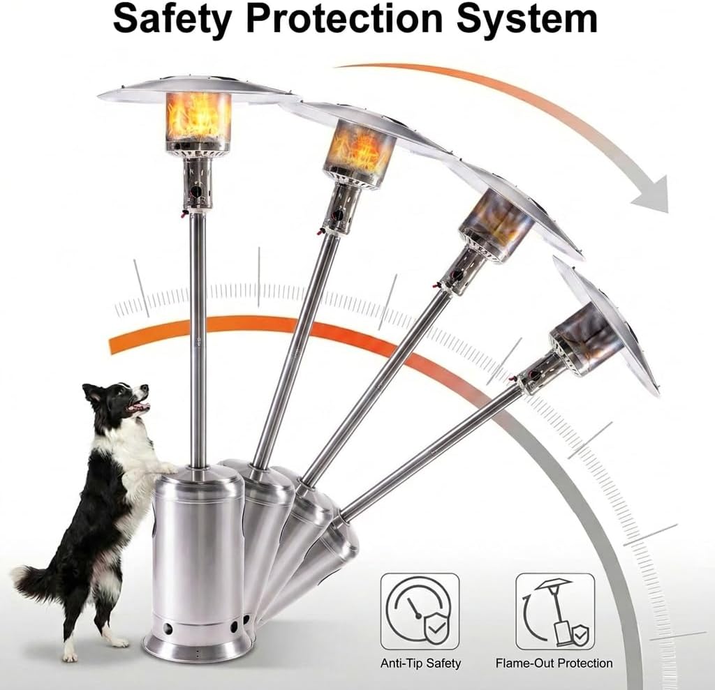 88 Inch Patio Heater, 47,000 BTU Standing Heater with Wheels, Stainless Steel Burner, Gas Propane Patio Heater for