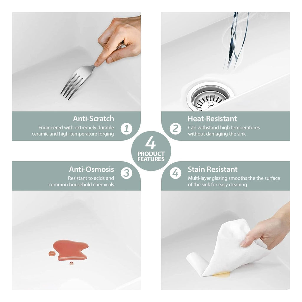 30 Inch White Undermount Sink Fireclay 30x18 Inch Dual Drop in & Undermount Kitchen Sink Porcelain Ceramic Single