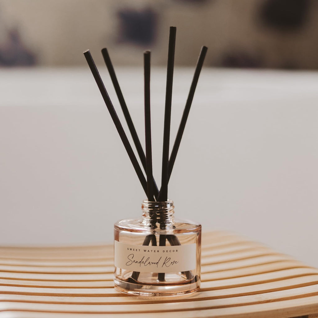 Sandalwood Rose Reed Diffuser - Room Decor Aesthetic with Long-Lasting Premium Fragrance of Green, Leafy, Winey