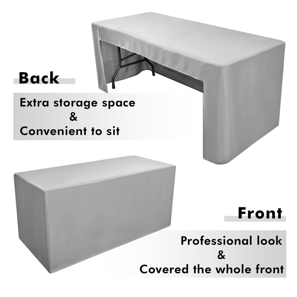 Open Back Fitted Table Cloths For 4 Foot Rectangle Tables Silver 2 Pcs