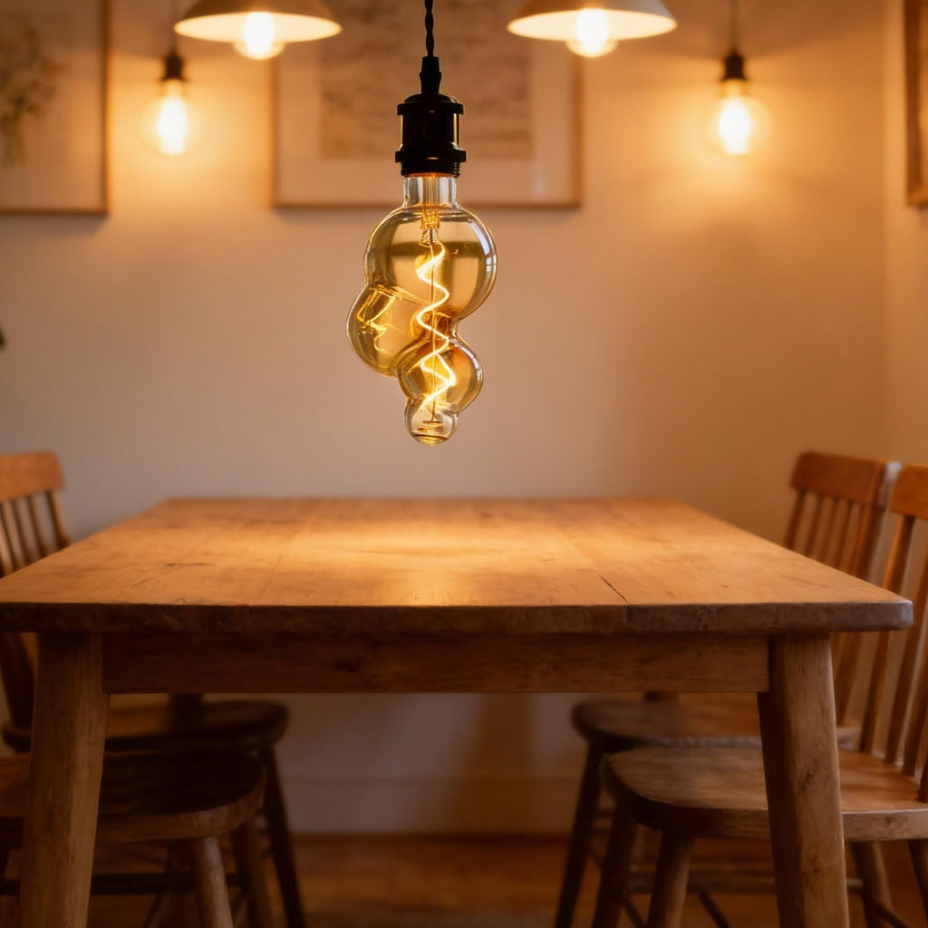 Dimmable LED Edison Bulb 4W 25W Equivalent 2000K Warm White, Bubble Amber Glass Spiral Filament E26 Vintage