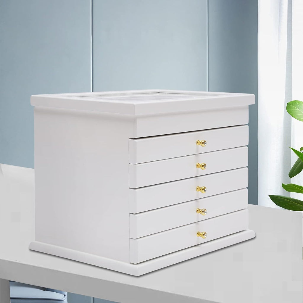 Extra Large Four-Leaf Carved 6 Layers Wooden Jewelry Box Jewelry Case Cabinet Armoire Ring Necklacel Gift Storage Box