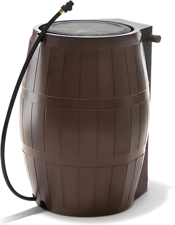 Raincatcher 4000 Rain Barrel, Flat-Back Rainwater Catcher with Spigots, 50 Gallon, Brown - Portable Water Storage