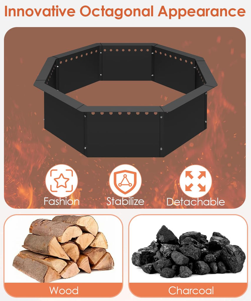 Smokeless Fire Pit Ring 32-Inch Outer 28-Inch Inner Diameter, Large Solid Steel Firepit Liner for Outside Wood