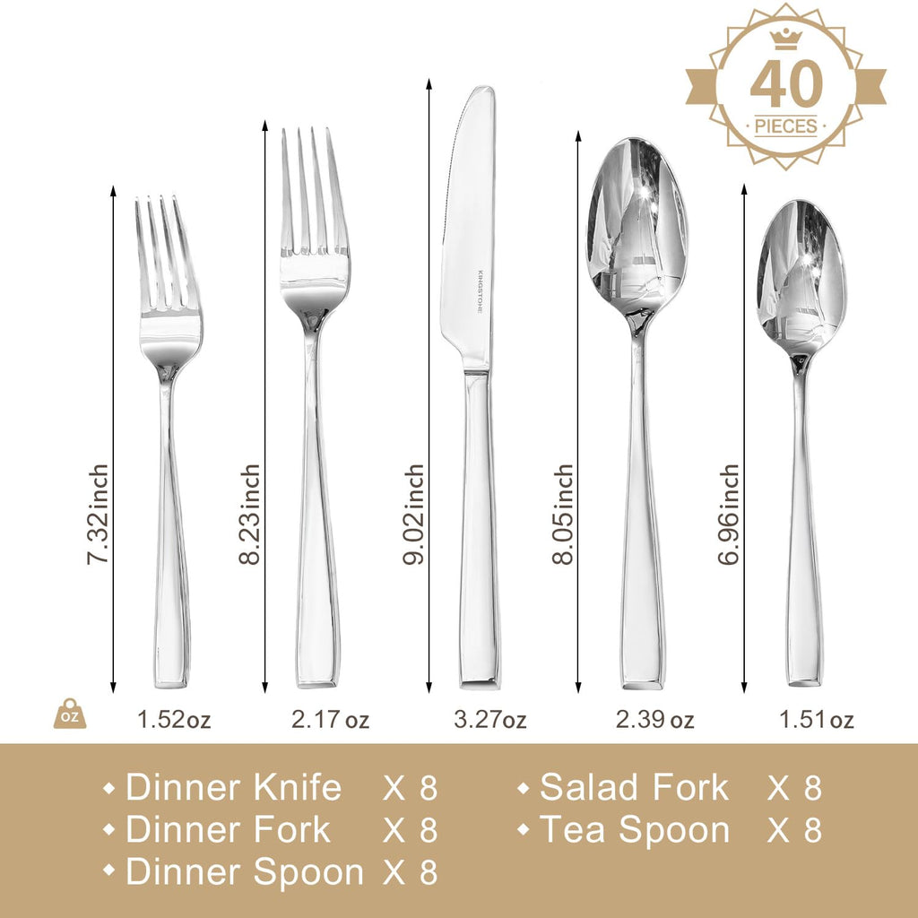 Mirror Polish Silverware Set for 8, 40-Piece 18/10 Stainless Steel Flatware Set, Dishwasher Safe Cutlery Set for