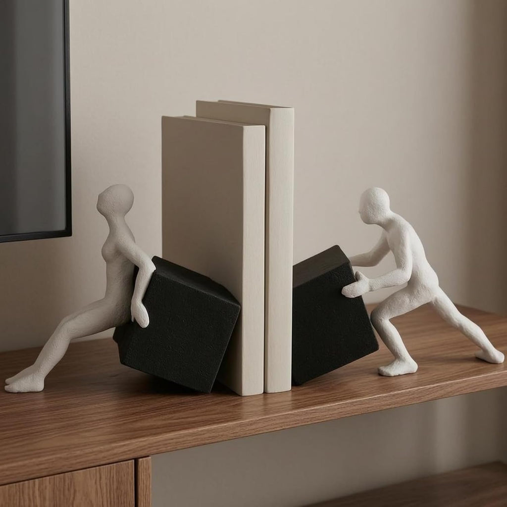 Abstract Figure Bookend Modern Bookend Set Decorative Book Holder Sculptural Book Stand Resin Construction with