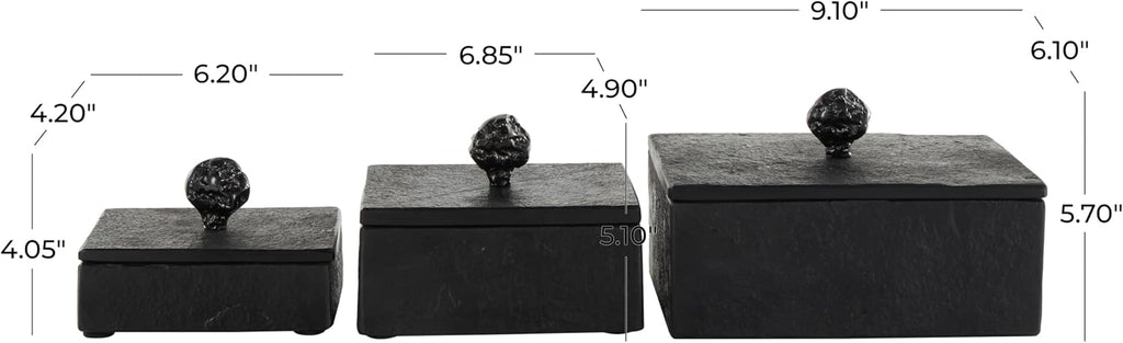 Marble Decorative Box Decorative Keepsake Boxes with Textured Aluminum Knobs Storage Boxes 9", 7", 6"W - Set of 3