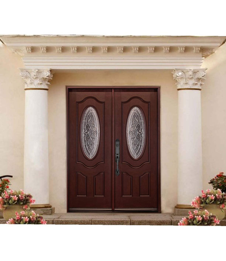 Fiberglass Double-Open Doors, Dark Mahogany Finish, Quick Install, Heavy Duty Entry (Left-Hand, 36"X36"X80")