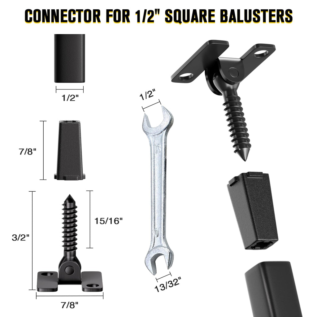 Baluster Connectors Adjustable Height and Angle Connectors for 1/2'' Square Balusters for Staircase Baluster (50Pack)