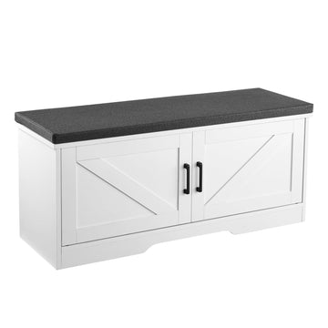 Shoe Storage Bench with Padded Cushion & 2 Barn Doors, Entryway Bench 39.4 x 14.0 x 18.1 Inches